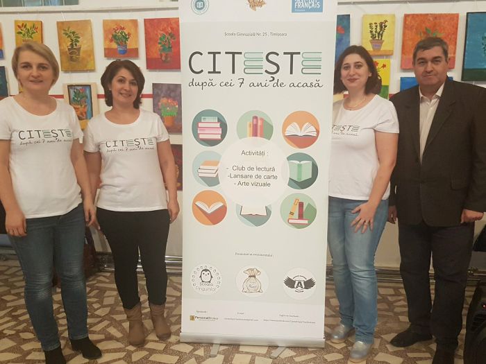 Echipa organizatoare a proiectului Citeste dupa cei 7 ani de-acasa alaturi de scriitorul pentru copii Petre Craciun