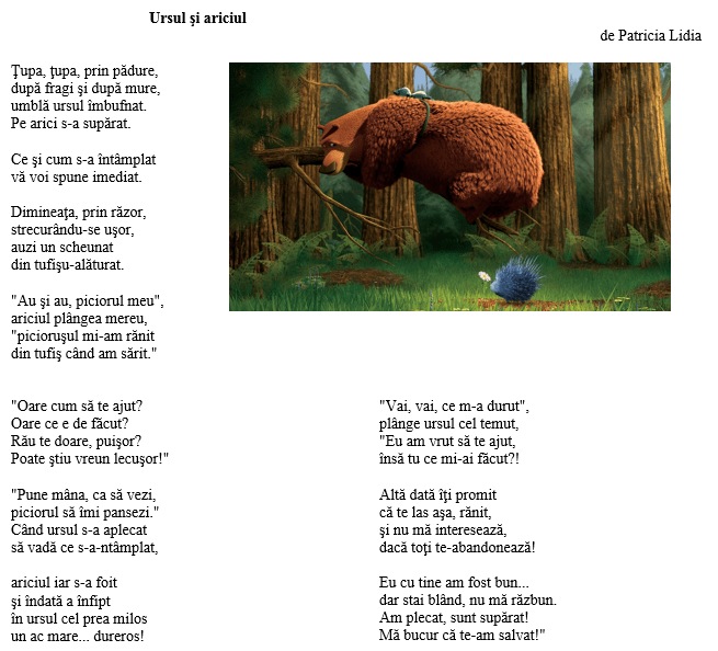 poezie Ursul si ariciul de Patricia Lidia